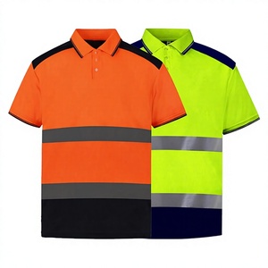 เสื้อโปโลสะท้อนแสงแบบกำหนดเองขายส่ง ระดับ 2 สีเหลืองดำลายทาง แขนสั้น สำหรับงานอุตสาหกรรม - Product Image 5