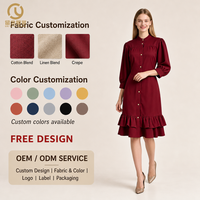 Robe midi à manches courtes, col rabattu, ourlet plissé, motif uni, personnalisée par le fabricant, conçue sur mesure pour l'été