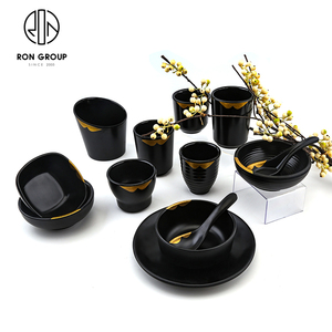 Wholesale Custom Logo Japanese Melamine <strong>Sushi</strong> Plates Commercial Tableware Dinner <strong>Set</strong> for Restaurant Hotel Catering-Black