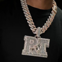 Collar GEMLOVE con Colgante de Letra RT Personalizado, Diamante Cultivado en Laboratorio con Corte Elegante, Cadena Cubana de Oro Rosa de 14K-18K, Collar de Moda Hip Hop para Hombre