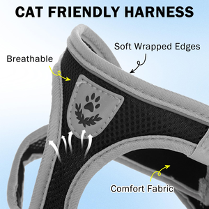 Arnés universal transfronterizo para gatos y perros con correa para el pecho, malla de doble capa, reflectante, cierre de hebilla extensible, estampado de huellas, poliéster - Product Image 2