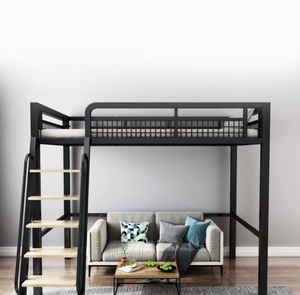 Cama Loft Moderna e Durável em Ferro Forjado, Conversível e Ajustável, Multifuncional para Apartamentos Pequenos e Escolas, Preta e Branca, Solteiro - Product Image 2