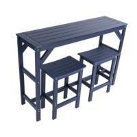 Ensemble table de bar et 2 tabourets bleu marine en HIPS imitation bois, comptoir de cuisine inaltérable pour la maison, la salle à manger ou le bar