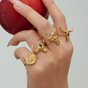 Anillo Ajustable Abierto de Acero Inoxidable con Baño de Oro PVD de 18K, Serie Animal Zodiaco <span class=keywords><strong>Tauren</strong></span> (Caballo), Impermeable, al por Mayor para Mujer - Product Image 4