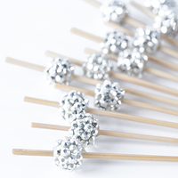 Wanjia Fournitures Alimentaires pour Fêtes, Brochettes Décoratives en Bambou de 12 cm avec Mini Perles Diamantées Argentées Collées à la Main, Idéales pour Sandwichs et Cocktails