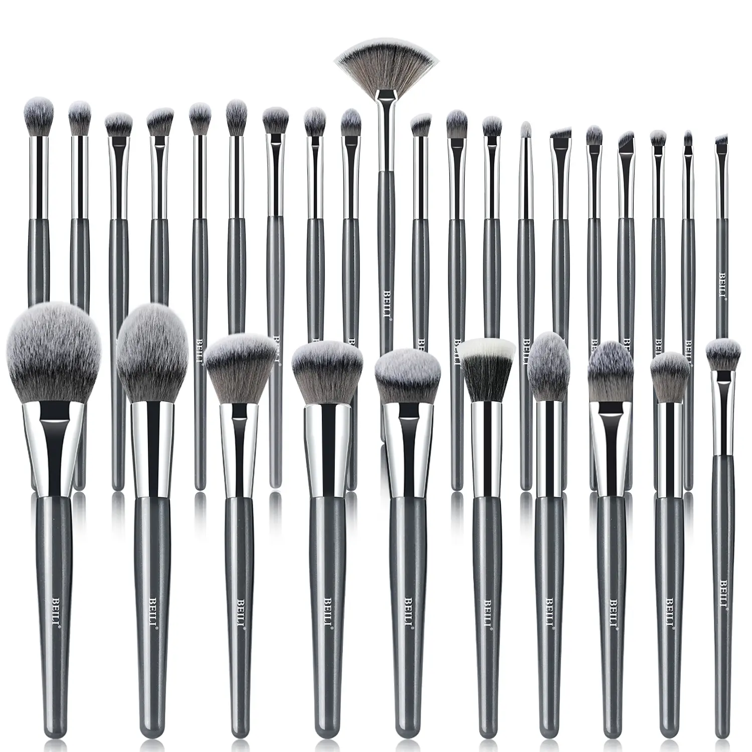 BEILI private label beauty luxury 30pieces grey makeup brush set multifunctional hight quality vegan synthetic makeup brushes