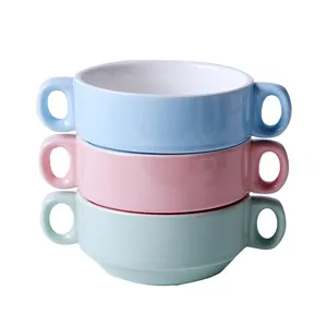 3 pcs set Porcelain steinzeug keramik Soup Bowls - Exclusive klassische und elegante design mit griff