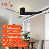 Ventilateur de plafond décoratif à moteur DC, LED, 52 pouces, montage encastré, profil bas, avec lumière et télécommande