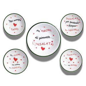 Salad Plates <b>Set</b> With <b>Writing</b> 20Cm Deep 27Cm Bowl Italian Phrase Heart Design - Product Image 1