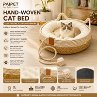 Panier tressé PAIPET pour chat, lit pour chat en corde de coton personnalisé avec poignées, emballage carton, coussin amovible et lavable, base en paille confortable et respirante
