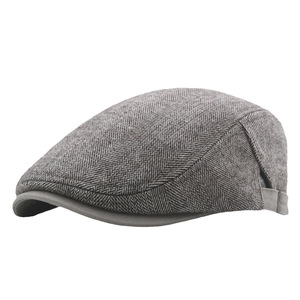 Chapeau béret à grosse tête pour hommes, casquettes doublées thermiquement avec motif rayé, style casquette plate rétro, bonnet - Product Image 1
