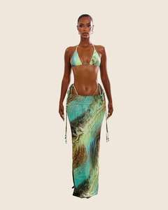 TW 2026 baru 3 potong Bikini mikro wanita seksi baju renang seksi dicetak Bikini manik-manik pinggang tinggi dengan rok sarung Panjang - Product Image 3