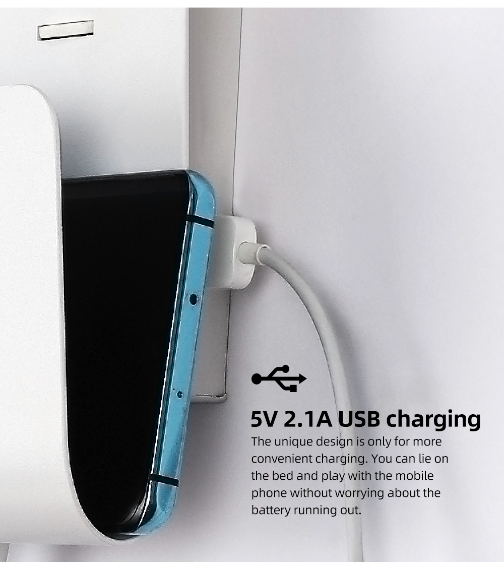 Modern Decorative Led Wall Lamp Bedside Light With  U-Shaped Storage Table With USB Charger For Bedroom