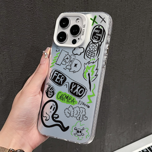 Coque de téléphone Graffiti Art pour iPhone 16 15 14 13 12 Pro Max, avec feuille d'argent et motif <span class=keywords><strong>vert</strong></span> fluorescent, antichoc - Product Image 3