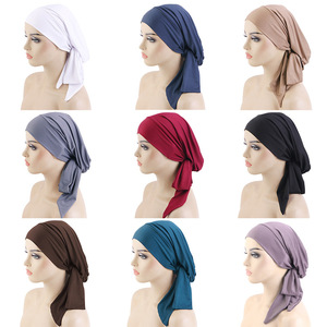 Commercio all'ingrosso raso elasticizzato <span class=keywords><strong>turbante</strong></span> musulmano Hijab capelli Bandana sciarpa testa con cravatta a fascia per ogni giorno Casual e viaggi per le donne ragazze - Product Image 1