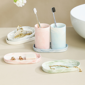 Keramische sieradenschotel met marmerdesign, decoratie voor thuis, badkamer, parfumringhouder, porseleinen mini-sieradenschotel - Product Image 1