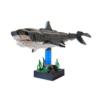 Funbuild MOC-263585 Modèle de blocs de construction de scène marine simulant une bête des profondeurs, avec requin et paysage océanique