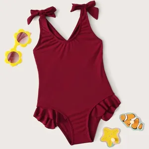 Solid Swimwear Kids Cute Beach Wear Bathing Suits New Kids Baby Girls夏OneのBackless Kids Swimsuit Bathing Suit