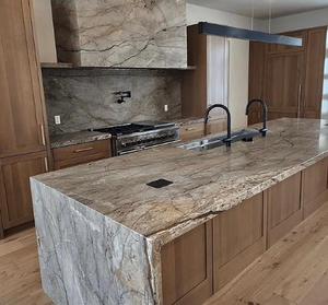 แผ่นหินอ่อนธรรมชาติสีเงินรูท หินอ่อนสีเทาลาซา พร้อมลายเส้นสีน้ำตาลเทาขนาดใหญ่ สำหรับปูพื้น ผนัง บันได โครงการต่างๆ ตัดตามขนาดที่ต้องการ - Product Image 5