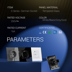 Fabrika Çıkışlı TUV CE Sertifikalı Siyah Schuko Priz EU Standardı 86 Tip Cam Panel Alman Fişli Ofis İçin Duvar Anahtarı Priz - Product Image 2