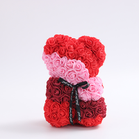 Ourson en peluche en mousse artificielles, 25cm, fausses fleurs, pour la fête des mères, pour la saint-valentin, avec boîte