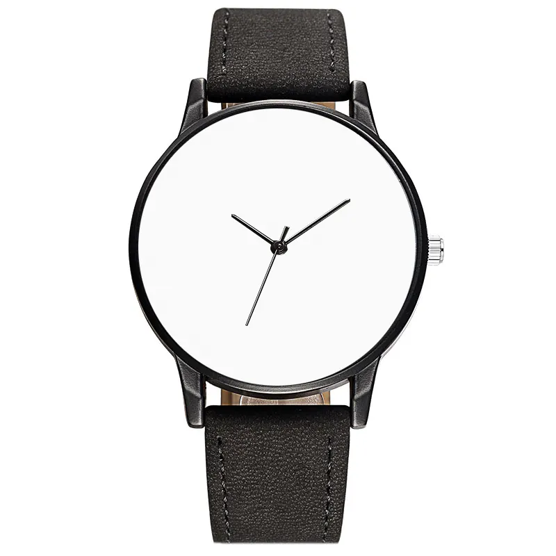 Unprinted Blank Face Watch Cheap Black Men Leather Watch for Sublimation Own Art