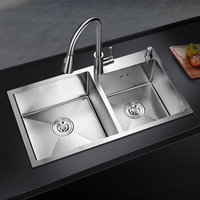 Évier de cuisine double en acier inoxydable VONNIE VN-S25, multifonctionnel avec lave-tasses, économie d'eau, design moderne du milieu du siècle - Vente chaude