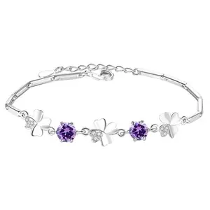 Pulseira de prata esterlina S925 trevo de quatro folhas moda simples pétalas de zircônia joia para mulheres presente de Dia dos Namorados e Dia das Mães