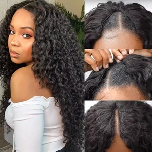 Vente en gros Perruques Deep Curly V Part Cheveux humains No Leave Out No Glue Brésilienne 100% Perruques de cheveux humains pour femmes noires