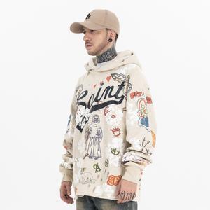 Sudadera con Capucha Retro para Hombre E800, Estilo Urbano, Otoño Invierno 2025, Nueva Marca de Moda, Diseño American Graffiti con Agujeros, 100% Algodón - Product Image 2