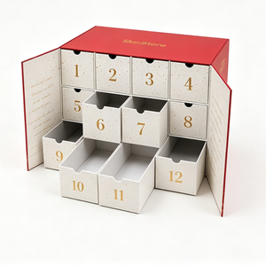 Boîte de calendrier de l'avent pour soins de la peau, en carton rigide, emballage beauté 12 jours, avec tiroirs à glissière fluide, structure réutilisable, logo personnalisé - Product Image 1