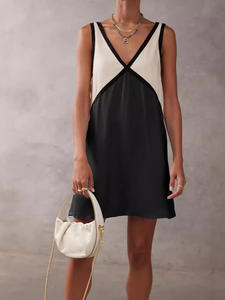 Mini robe sans manches col V couleur contrastée robe débardeur robe d'été pour club fête - Product Image 4