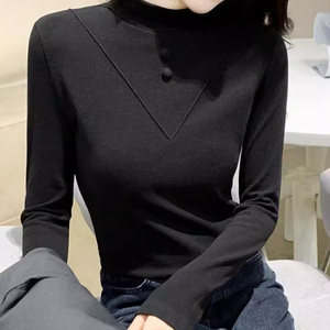 Women Long Sleeve High Neck Thermal Top Slim Fit Inner Wear Autumn Winter Warm Shirt Khaki Color Polyester Fabric - Product Image 4
