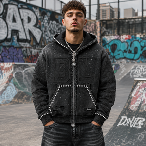 Felpa Vintage con cappuccio e strass con cappuccio oversize oversize felpa con cappuccio in cristallo con cappuccio di cotone peso massimo Design Unisex - Product Image 1