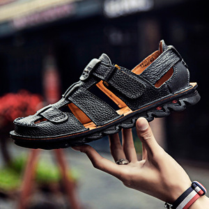 Sandalias de Verano para Hombre, de Cuero Genuino, con Tiras Cruzadas, Punta Cerrada, Suela de Goma Transpirable, Zapatos Casuales para Exteriores, Talla 47 48 - Product Image 1