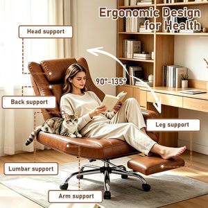 Chaise <span class=keywords><strong>de</strong></span> bureau ergonomique populaire pour cadres, marron, avec position assise croisée, adaptée aux animaux <span class=keywords><strong>de</strong></span> compagnie, inclinable à 180° °   Accoudoirs rabattables - Product Image 5