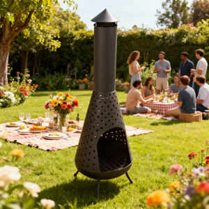 Portable Outdoor Iron Fire Pit Sturdy Construction Perforated Modern Freestanding European American Patio <strong>Garden</strong> Leisure <strong>Chimney</strong> - Product Image 1