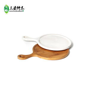 Bamboo and wood pizza <b>tray</b> with handle, Western restaurant bamboo pizza board, dessert and bread <b>storage</b> <b>tray</b> wholesale. - Product Image 2