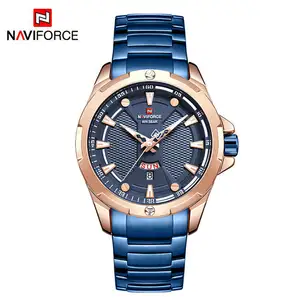 NAVIFORCENF9161トレンドのパーソナライズされた男性の時計未来的な革のストラップ防水カレンダーの週のディスプレイカジュアルな腕時計