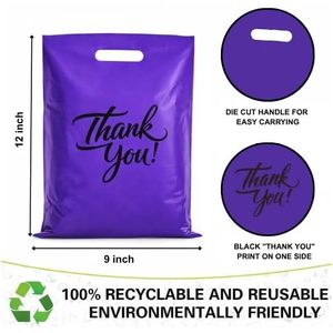 Thank You Purple LDPE Shopping <b>Bag</b> <b>Medium</b> <b>Size</b> Die Cut Handle Gift Retail Use - Product Image 2