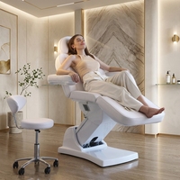 Table de massage professionnelle électrique réglable en hauteur pour salon de beauté, lit de soin des cils à plateau incurvé blanc en mousse à mémoire de forme PU