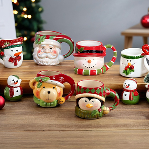 Taza <span class=keywords><strong>de</strong></span> Cerámica 3D <span class=keywords><strong>de</strong></span> Fábrica con Papá Noel y Reno para Navidad, Taza <span class=keywords><strong>de</strong></span> Porcelana para Capuchino, Latte y Espresso para el Hogar, la Escuela o Fiestas - Product Image 1