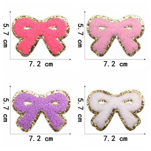 Venta al por mayor lindo multicolor Bowknot parche bordes dorados brillo apliques hierro Chenille parches bordados para DIY sombreros bolsos ropa - Product Image 5