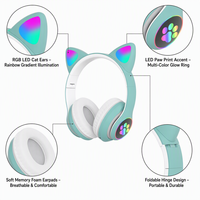 Casque audio sans fil pliable à oreilles de chat pour le gaming, circum-auriculaire