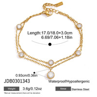Bracelet élégant pour tous les jours avec pierre ronde pavée et double maillon pour femmes, plaqué or 18 carats, acier inoxydable hypoallergénique