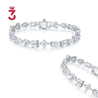 Bracelet tennis en moissanite brillante à taille mixte avec pierres rondes, princess et baguette, en argent 925 plaqué or blanc 18 carats, bijoux hip-hop