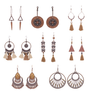 Boucles d'oreilles bohèmes en bois avec pampilles, design antique plaqué bronze, bijoux pendantes tendance pour femmes - Product Image 5