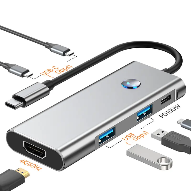 USB A C Data Ports 4K60Hz HDTV 100W PD 6 in 1 USB C Docking Station Compatible for Mobile Phone Base USB 10Gbps USB C Hub