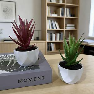 Mini bonsaï artificiel en aloe vera succulente, 14 cm de haut, plante en pot en plastique, vert rouge, décoration moderne pour la maison - Product Image 2