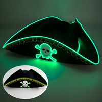 Accesorios para disfraces de Halloween, sombrero de capitán pirata caribeño, sombrero de pirata con calavera y luz LED, sombrero de tricornio luminoso con cable EL, gorra intermitente